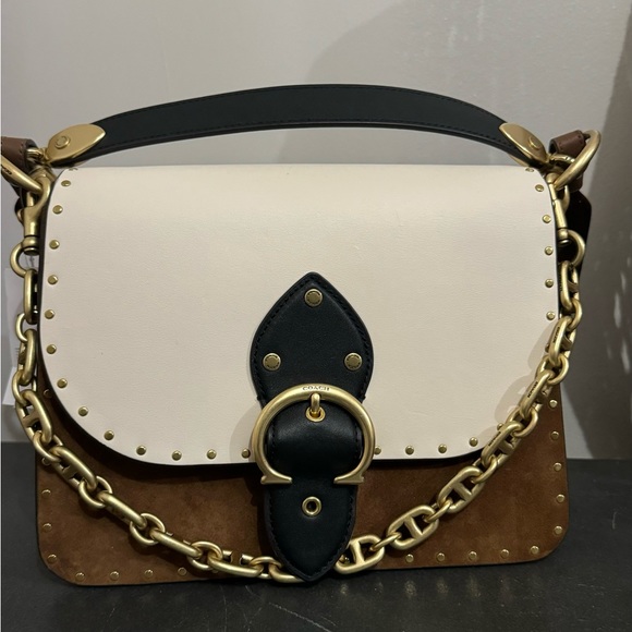 COACH beat shoulder bag in color-block with rivets - brass/vintage khaki multi - Picture 7 of 11